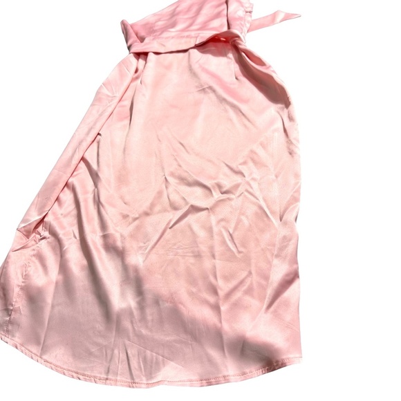 Women's Pink One Shoulder Midi High Low Breezy Unlined Bridesmaid Dress - Picture 3 of 9